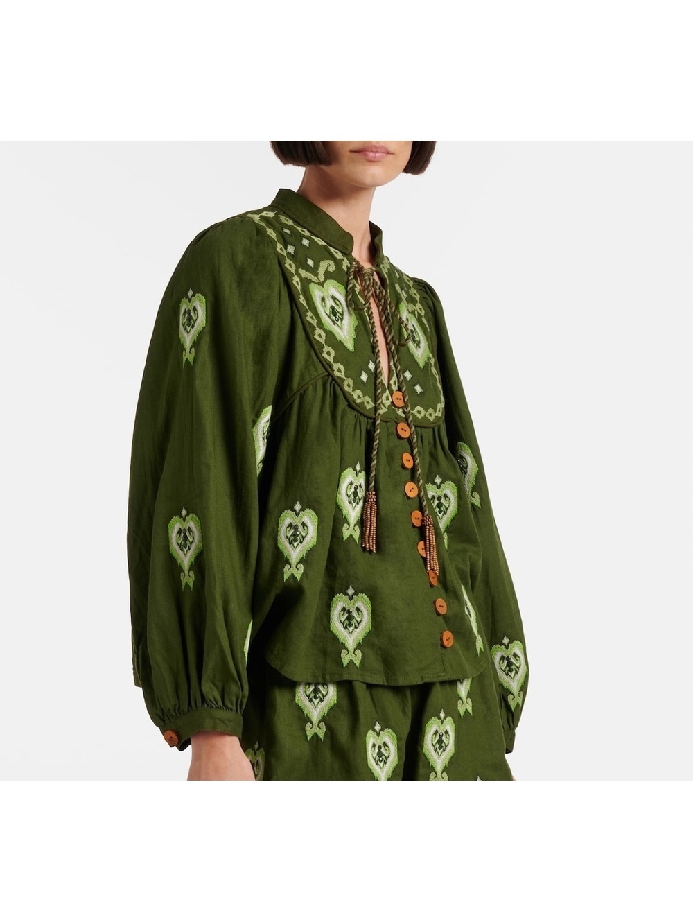 FARM RIO Embroidered Linen-Blend Blouse NWT Large